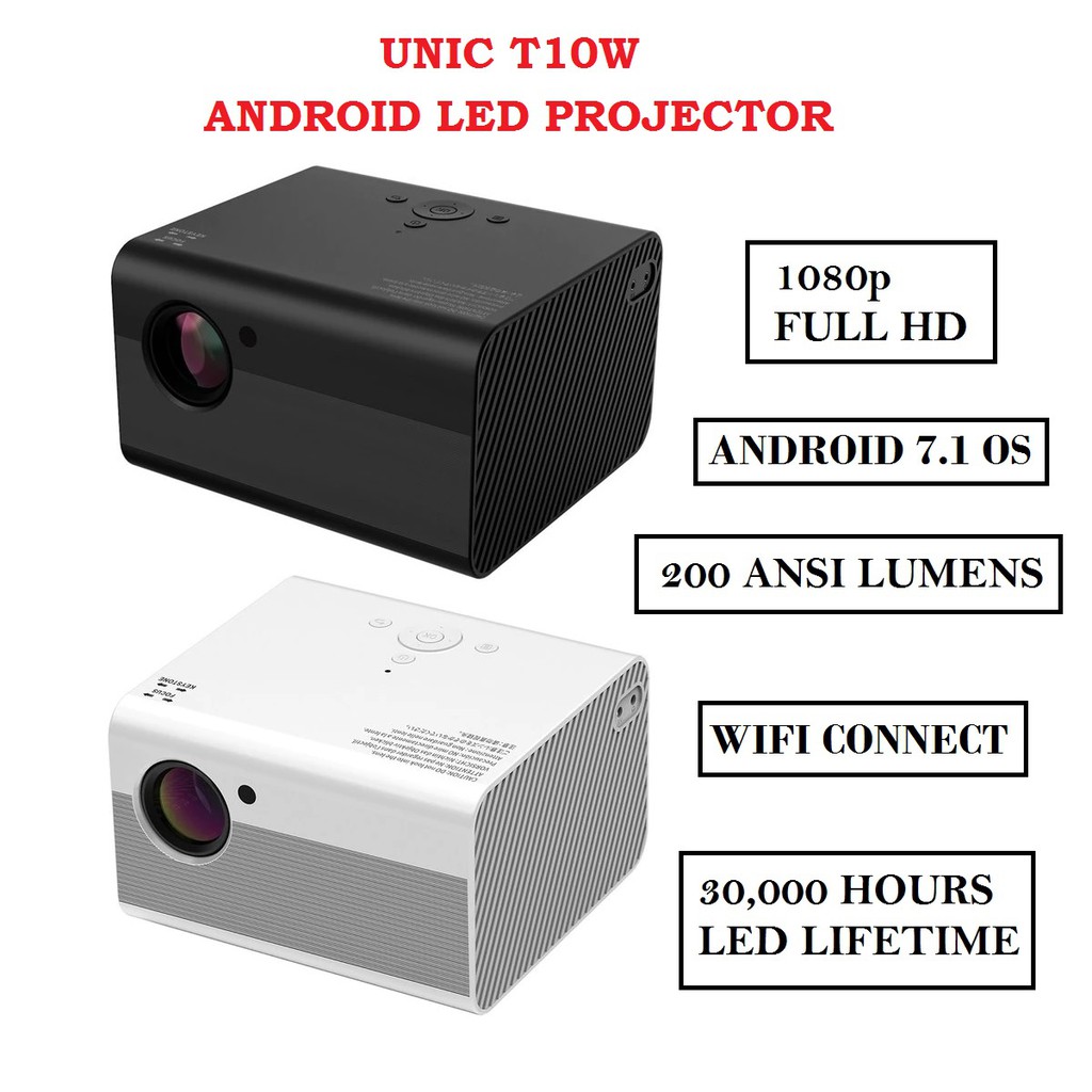 UNIC T10W LED Proyektor 200 ANSI Lumens 1080P Full HD - Tipe ANDROID