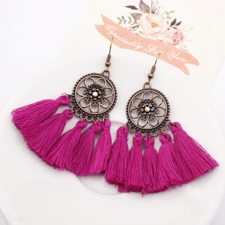 Eropa dan Amerika panjang fringe anting-anting retro lingkaran alloy anting-anting wanita fashion Ba