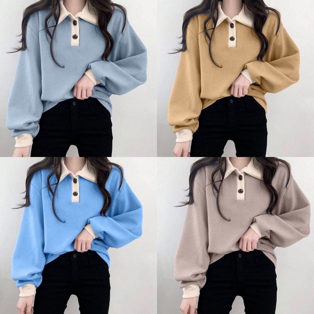 KANYA SWEATER BUTTON JANE COLLAR FASHION WANITA ALA KOREA (PH)