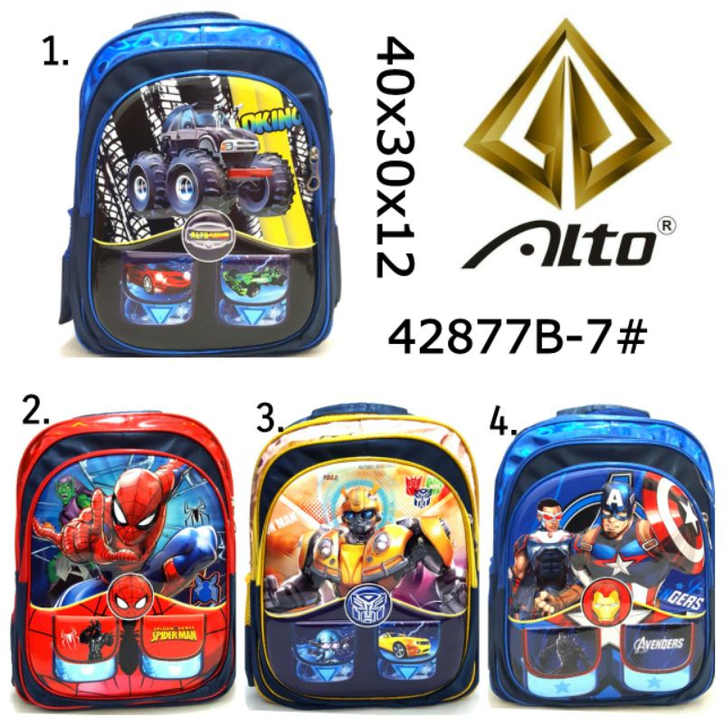 TAS RANSEL/BACKPACK SEKOLAH ANAK COWOK TERBARU 4 GAMBAR LUCU Ada tempat minum Alto 42877B-7#