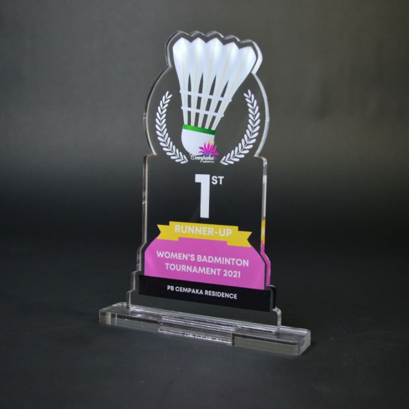 TERMURAH Plakat Akrilik Custom / Piala Bulu Tangkis/ Badminton/ Thropy Kejuaraan