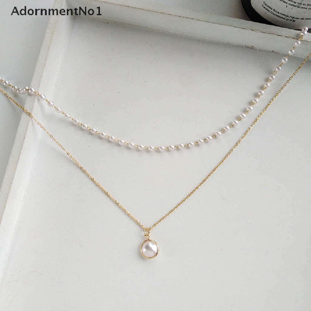 [AdornmentNo1] New Fashion Kpop Pearl Choker Necklace Cute Double Layer Chain Pendant Girl Gift [new]