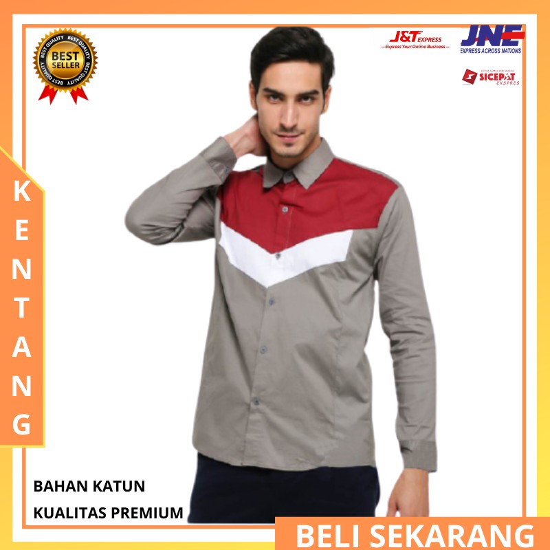 Kemeja Pria Mens Keren Lengan Panjang Grosir Kemeja Pria Boy Top Slimfit U3M7 Katun Kantor Hem Dewas