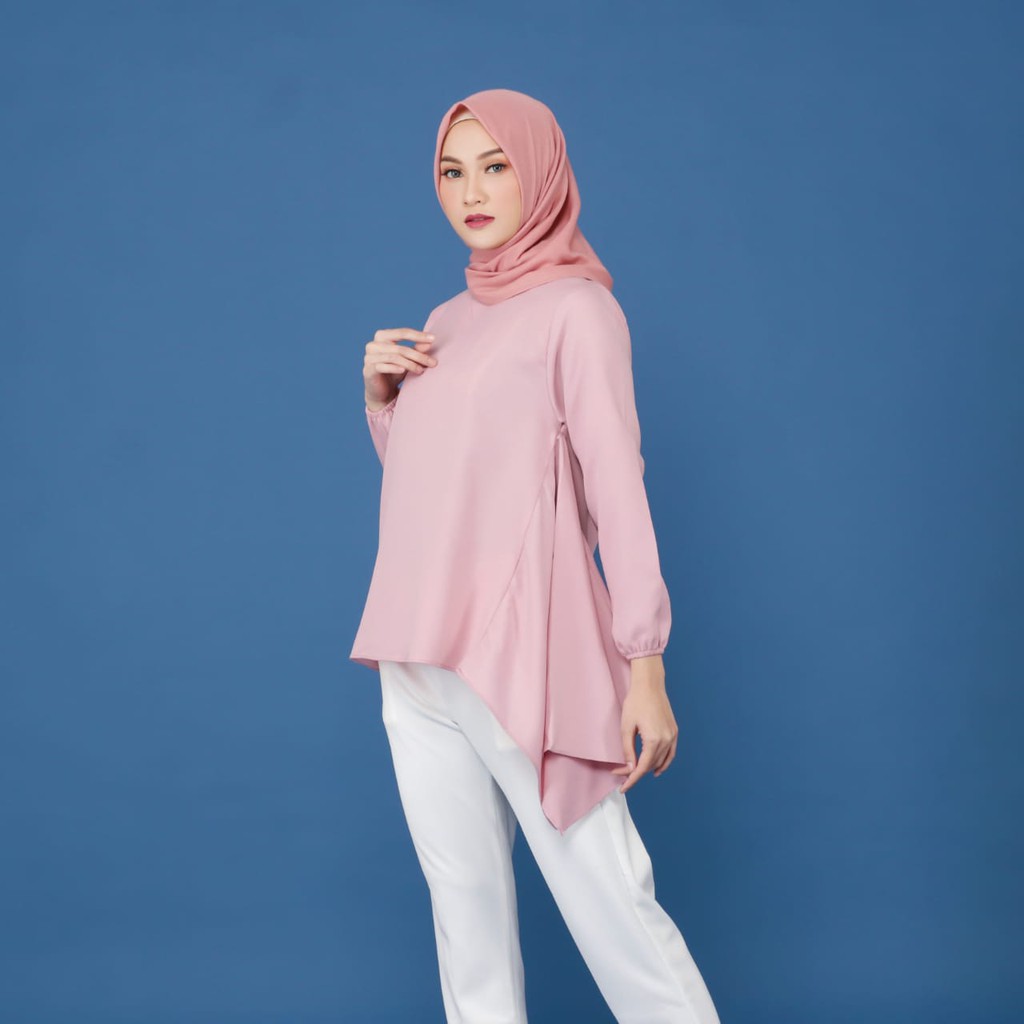 Tokomilkan - Atasan Kemeja Tunik Wanita SABILA TOP | Blouse Cewek Bahan Moscrape