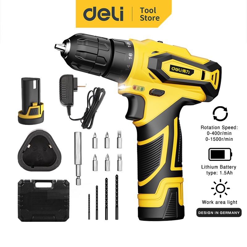 Deli Lithium Electric Drill/Bor Listrik 12V Single/Dual Battery Tanpa Kabel DL626X /Alat Perkakas