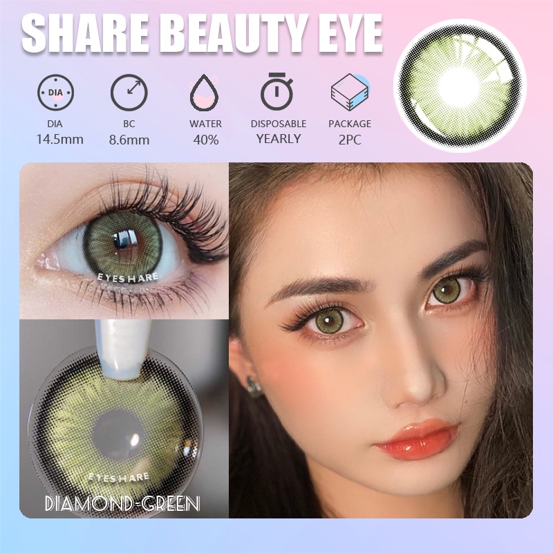 [★COD★]EYESHARE~DIAMOND Sepasang lensa kontak berwarna, diameter 14.5MM, kadar air 40% lensa mata soflen mata softlens soflens-GRAY-BROWN