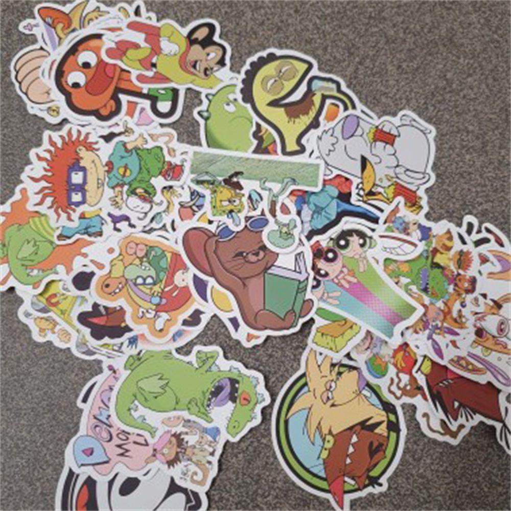 [Elegan] Campuran Klasik Kartun Stiker Untuk Laptop Skateboard 50Pcs/Lot Stiker Decals Untuk Mobil Gitar 90s Kartun Grafiti Stiker The Powerpuff Gadis