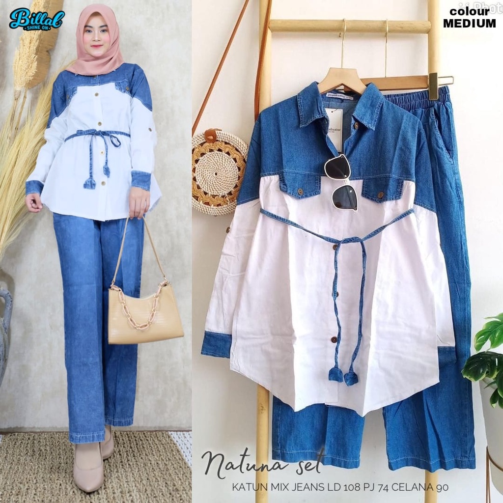Natuna Set Baju Wanita Baju Setelan Wanita Bahan Jeans Wash By Billal • Baju Setelan Jeans Wash