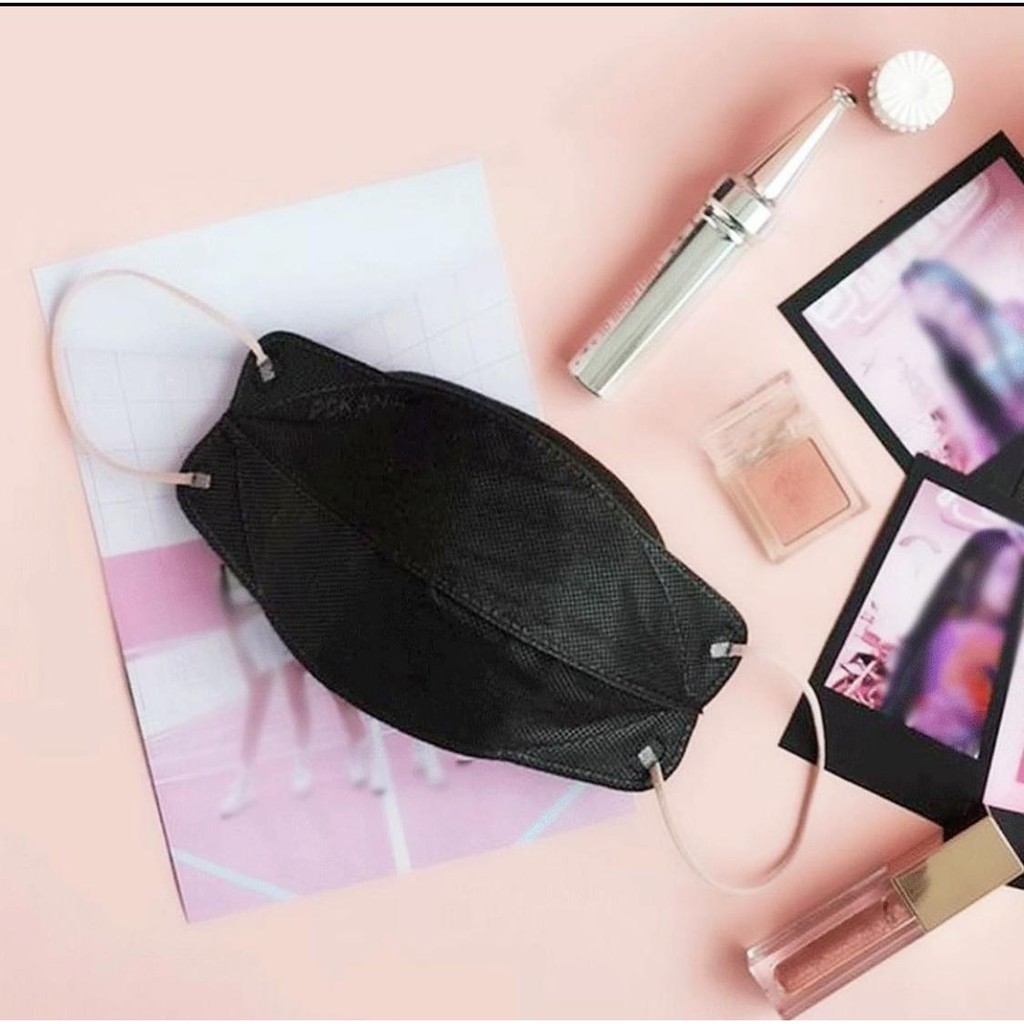 [ ECER / SATUAN - FASHION SERIES ] Pokana Duckbill Earloop Medical Mask 4PLY Masker Dewasa Eceran-Black - Tali Pink