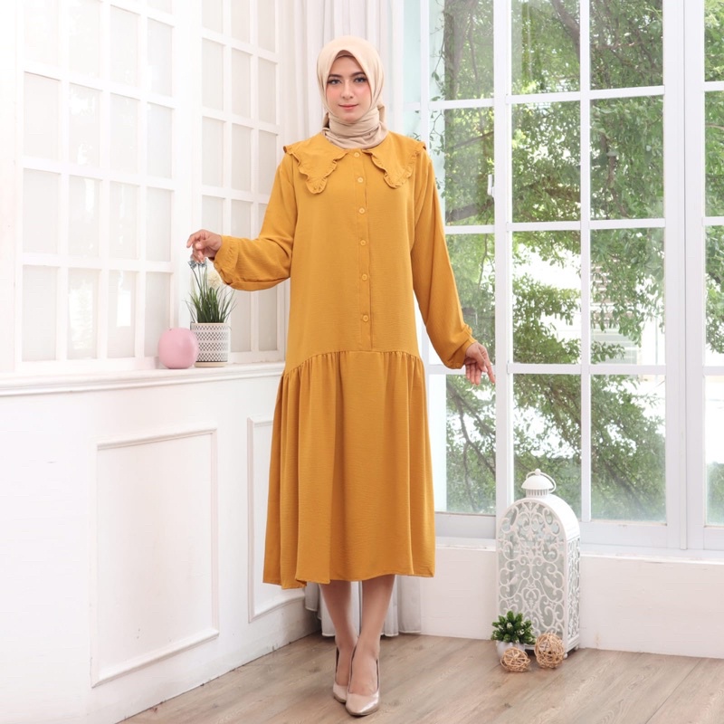 351 MIDI DRESS CRINKLE JUMBO XXL BIGSIZE MUSLIM POLOS RAYON MURAH PGMTA GROSIR KERAH KANCING BUSUI