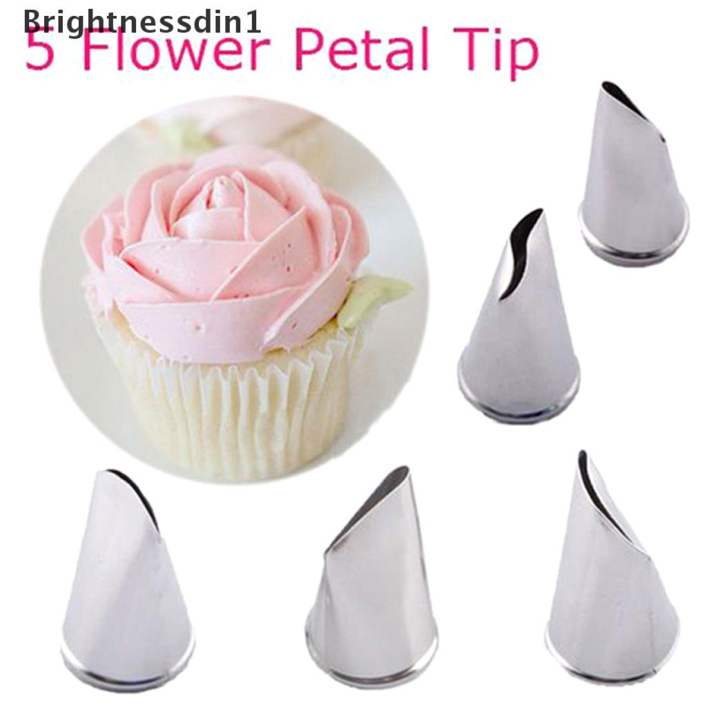 [Brightnessdin1] 5Pcs/Set Rose Petal Metal Cream Tips Cake Decorating Tools Icing Piping Nozzles  #