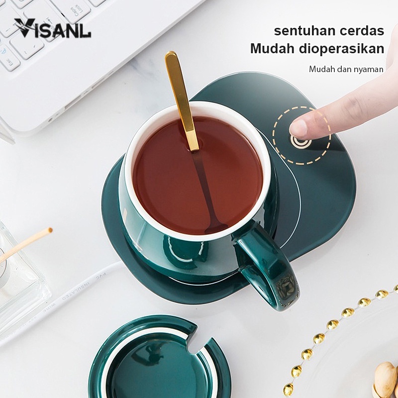 Gelas Set Keramik / Mug Cangkir Gelas Listrik Pamanas Penghangat Minuman Kopi Susu Cup Coffee Warmer Elektrick Keramik