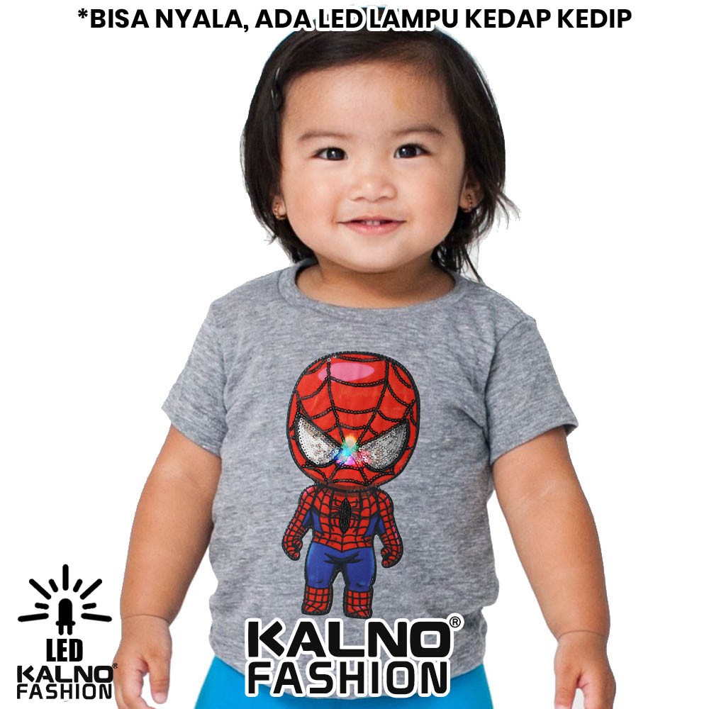 kaos baju anak SPDERMAN 1 LED umur 1 - 7 tahun bisa nyala 1 LED karakter