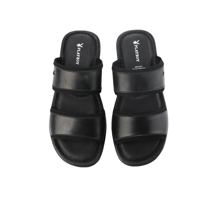 SANDAL SLIDE KULIT PLAYBOY PRIA ORIGINAL CASUAL BRANDED HITAM PL29