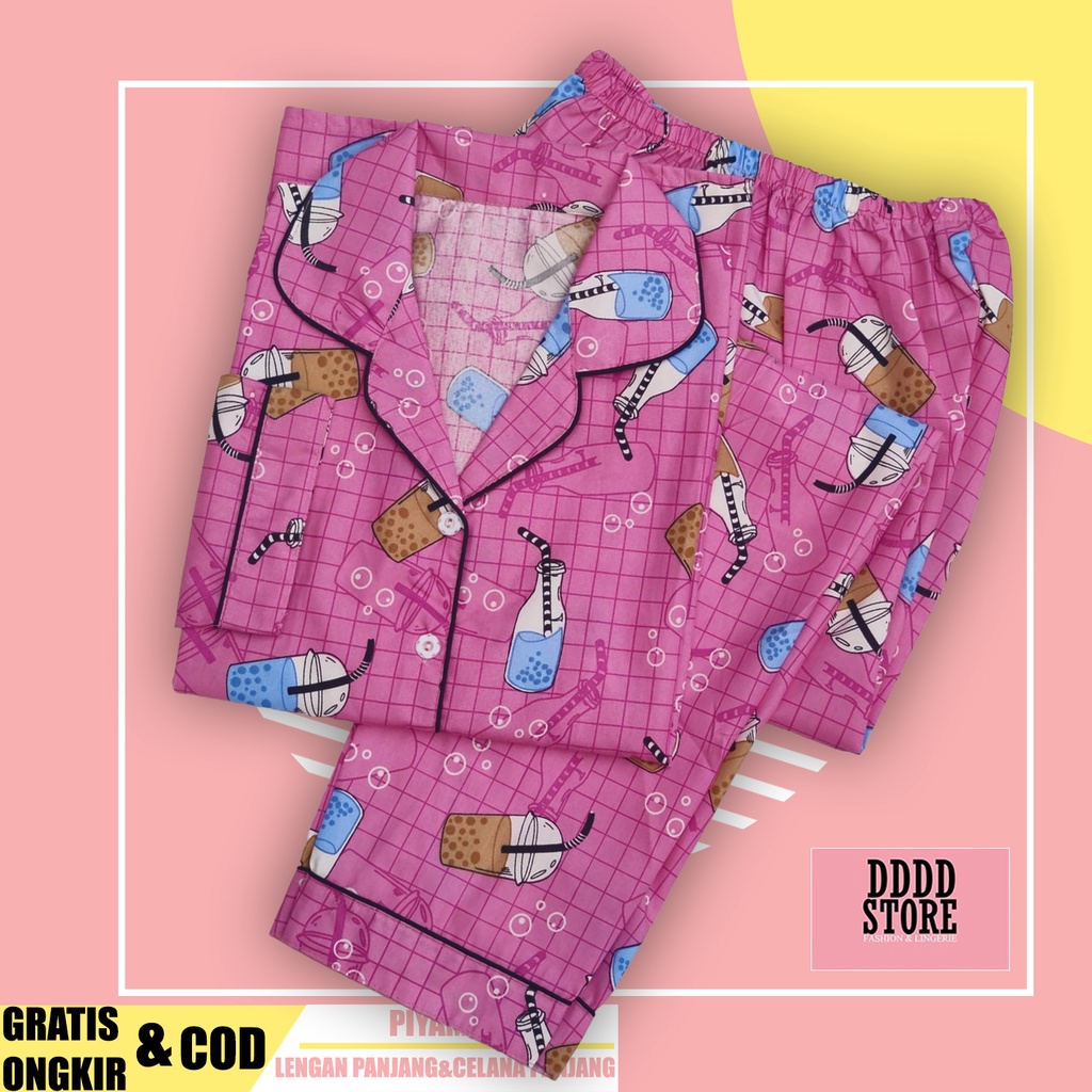 BAJU TIDUR WANITA LENGAN PANJANG / SETELAN PIYAMA WANITA KATUN MOTIF PP-2