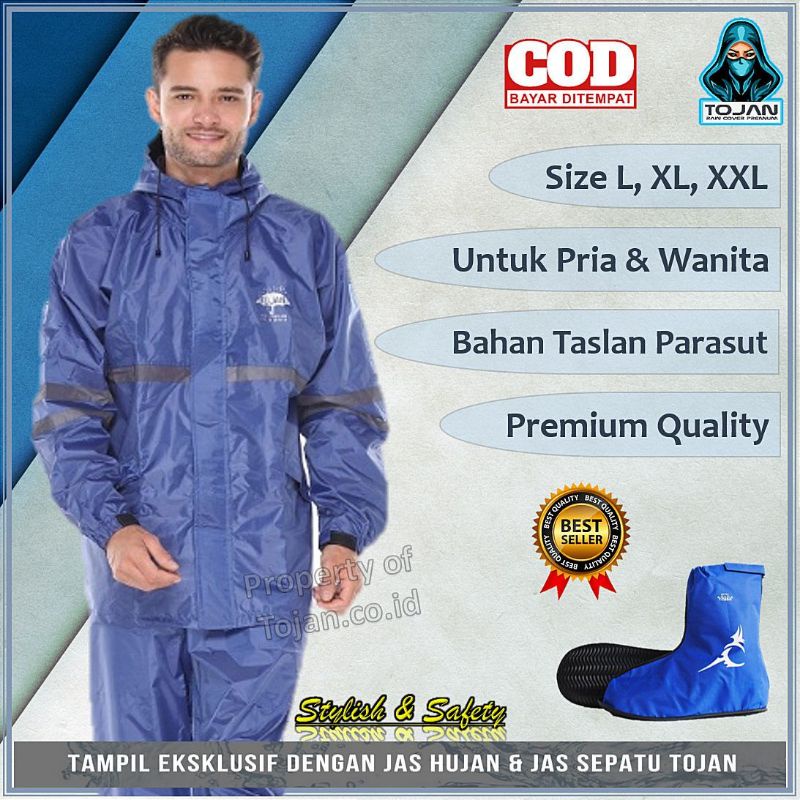 Jas Hujan TOJAN Premium Original Pria Wanita Jas Ujan Dewasa Rain Cover mirip Axio Tebal Jas Hujan S