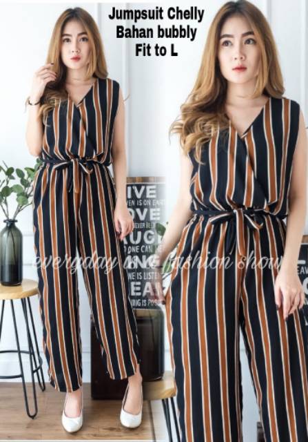 RESTOCK! JCNZ Jumpsuit Stripe Chelly / Jumsuit wanita salur terbaru (Ready 4 warna)