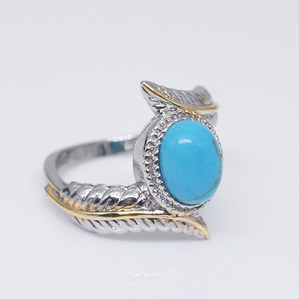 Hu Hu Hu Hu Hu Alat Bantu Pasang Kacamata♡ Cincin Vintage Bentuk Bulu Bahan Alloy Hias Batu Turquoise Untuk Pasanganpriawanita