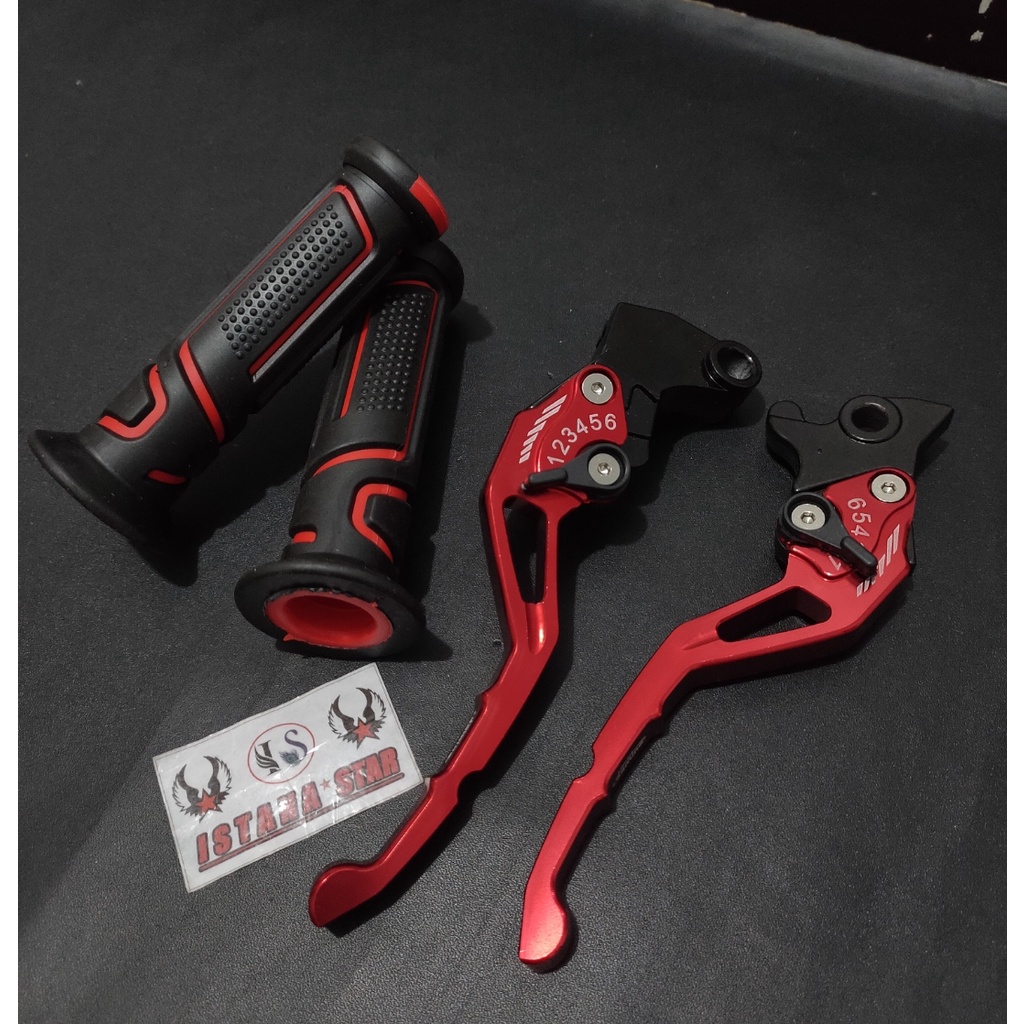 Handle variasi rem yamaha vixion old NVA NVL vixion new scorpio rx king kiri kanan stelan warna MERAH PLUS GRIP FAST BIKER