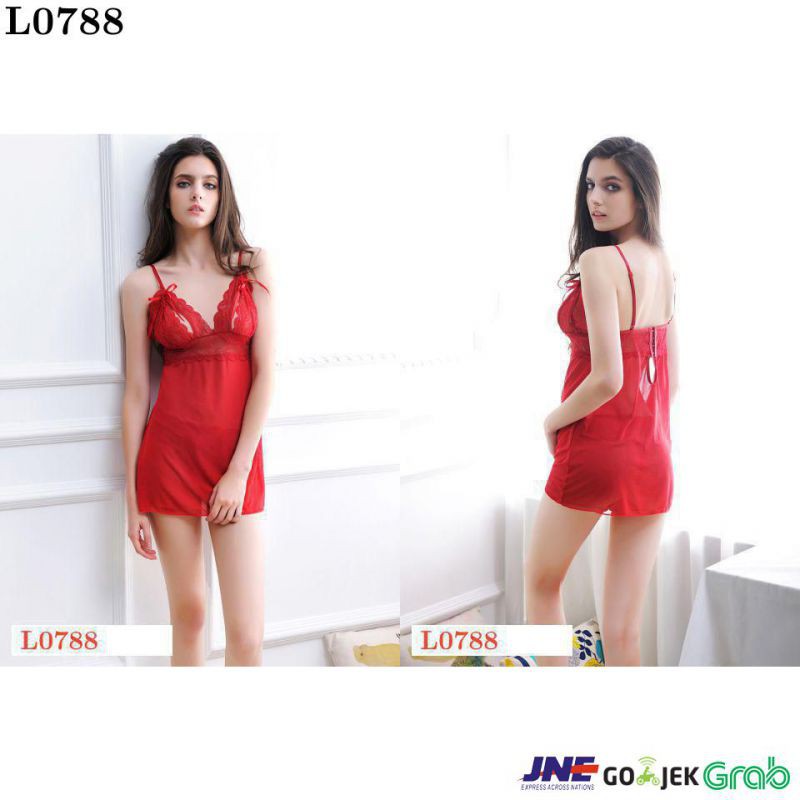 Lingerie Babydoll Merah Transparan, Open Cup