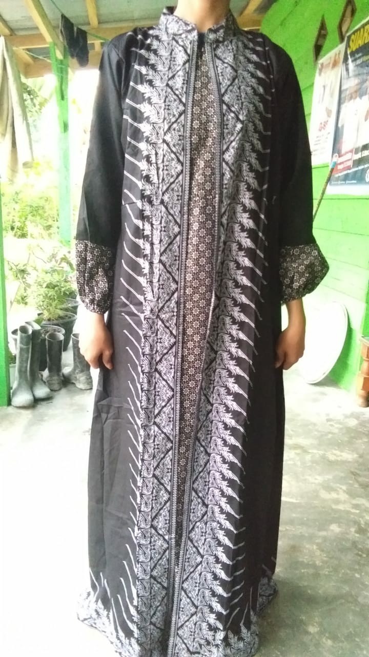 Grosir Batik - Couple Sarimbit Batik Gamis Cardi Modang Abu