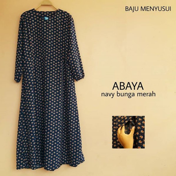 mamigaya Abaya navy bunga merah baju menyusui