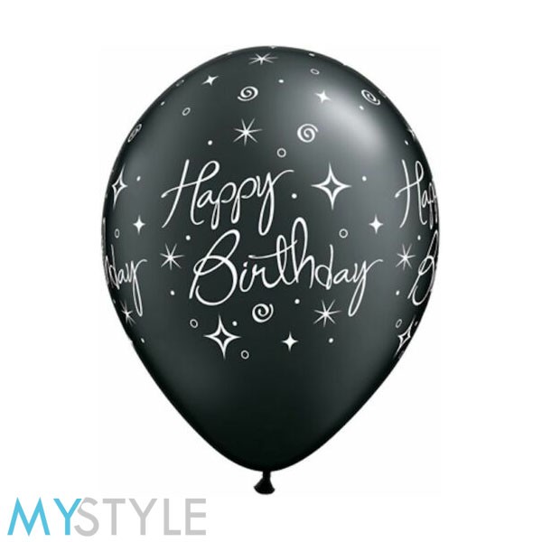 BALON LATEX (1 PACK = 100 PCS) MOTIF HAPPY BIRTHDAY BLACK &amp; WHITE  BALON LATEX MURAH