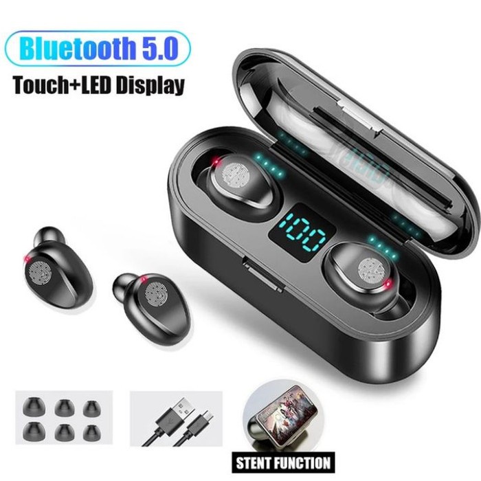 TWS-F9-8 Tahan Air Headset TWS 5.0 F9 Bluetooth Earphone In-ear Stereo Wireless Headphone Powerbank