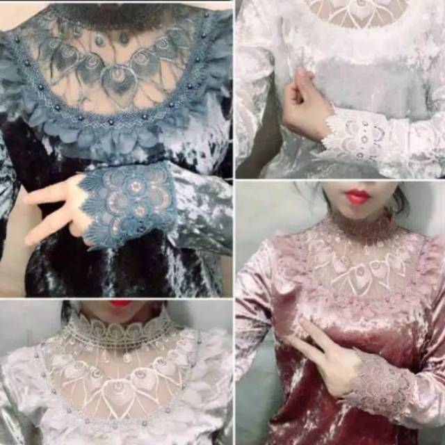 Atasan Korea velvet renda #realpict