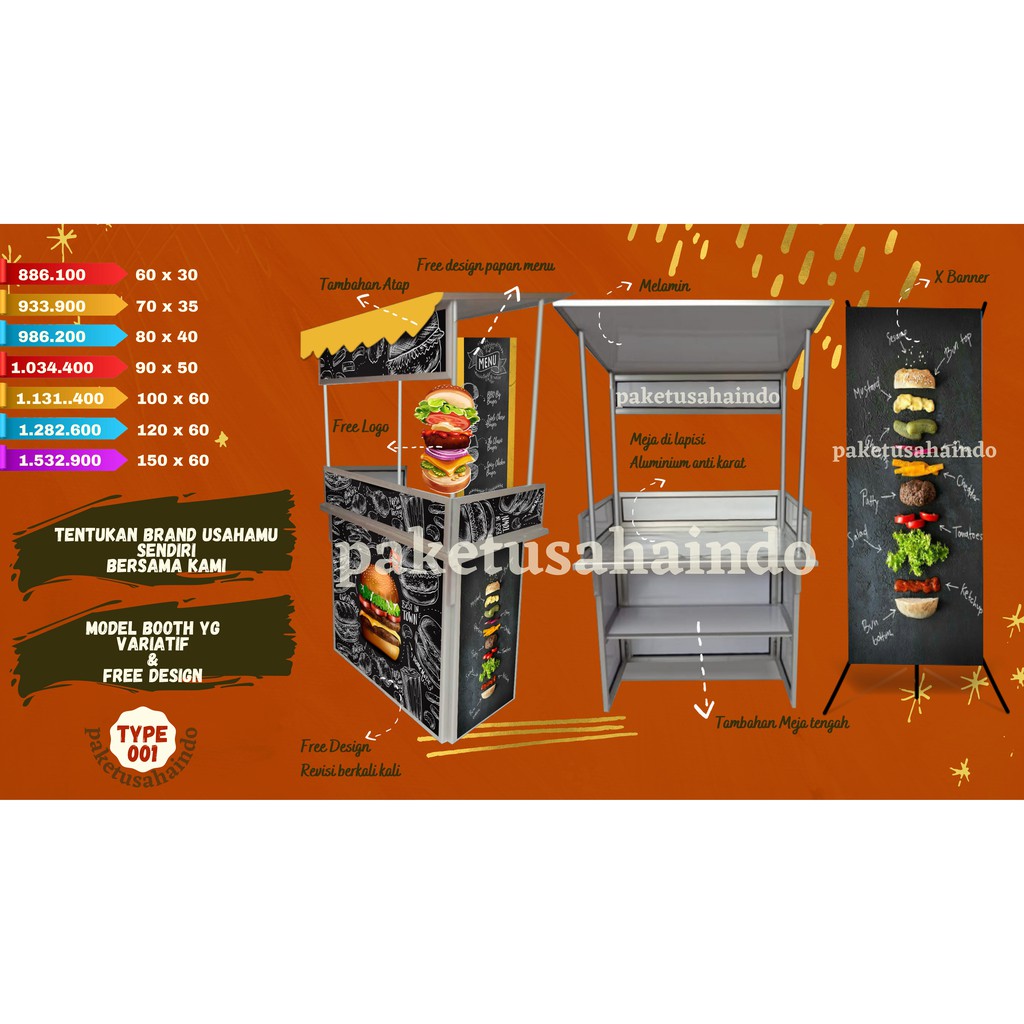 Jual GEROBAK LIPAT 70X35, MEJA LIPAT, BOOTH PORTABLE, GEROBAK MINUMAN ...