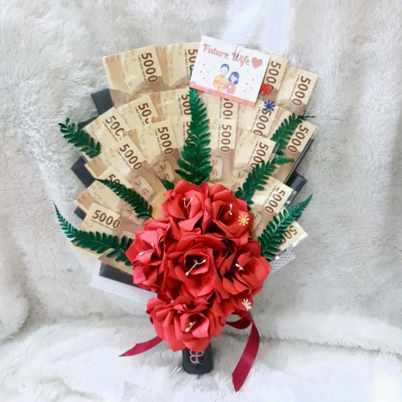 Buket Uang 100.000 Asli / Buket Bunga Kertas Uang Asli / Money Bouquet