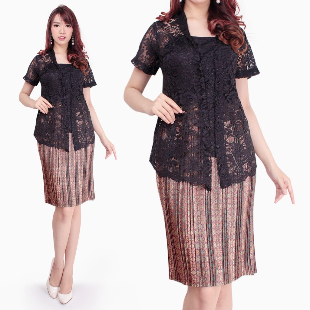 SB Collection Stelan Kebaya Yulvina Blouse Brukat Dan Rok Plisket Midi Batik Wanita