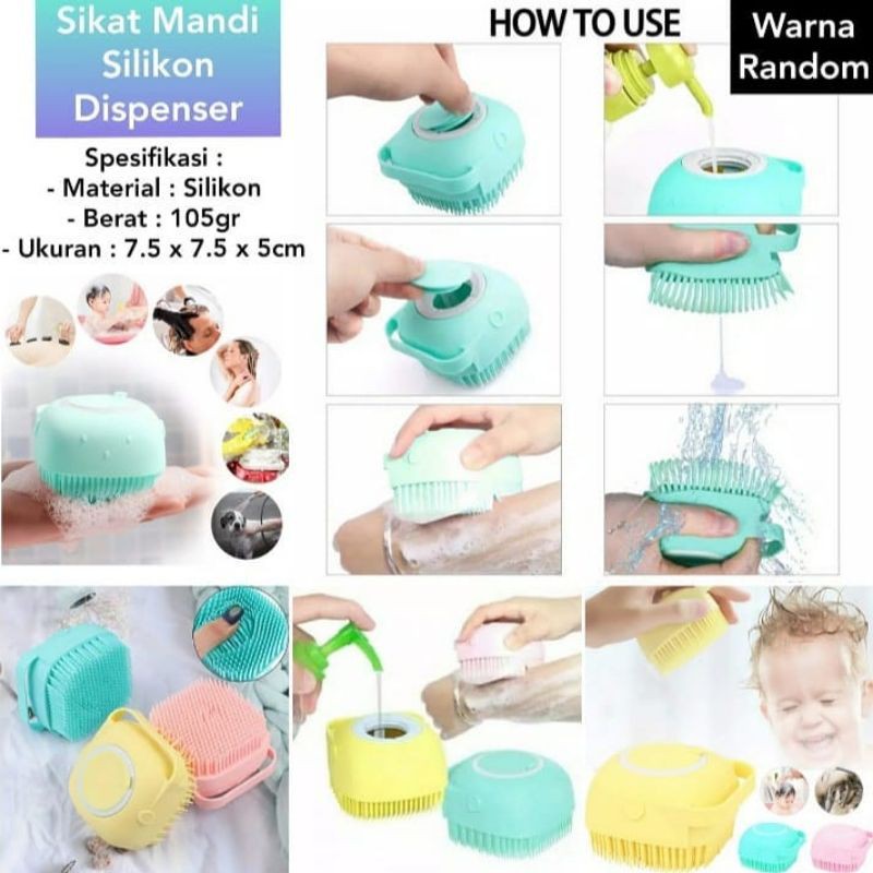 (FO) Sikat Mandi Bahan Silikon Dengan Dispenser Sabun Cair Warna Random