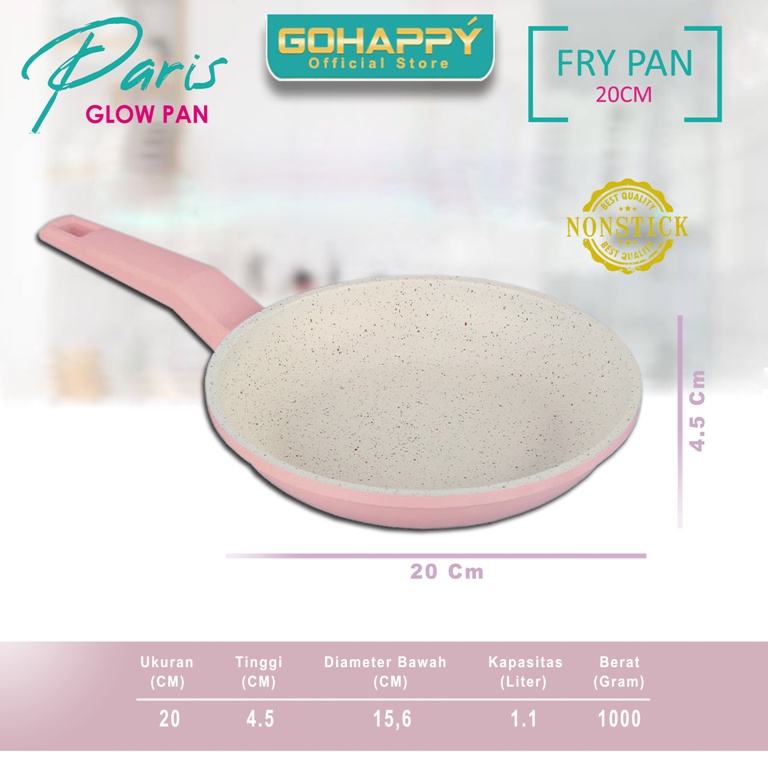 GOHAPPY Panci Fry Pan 20 cm lapisan ceramic marble glowpan GHP05 PINK FRYING PAN Penggorengan Stainless bottom