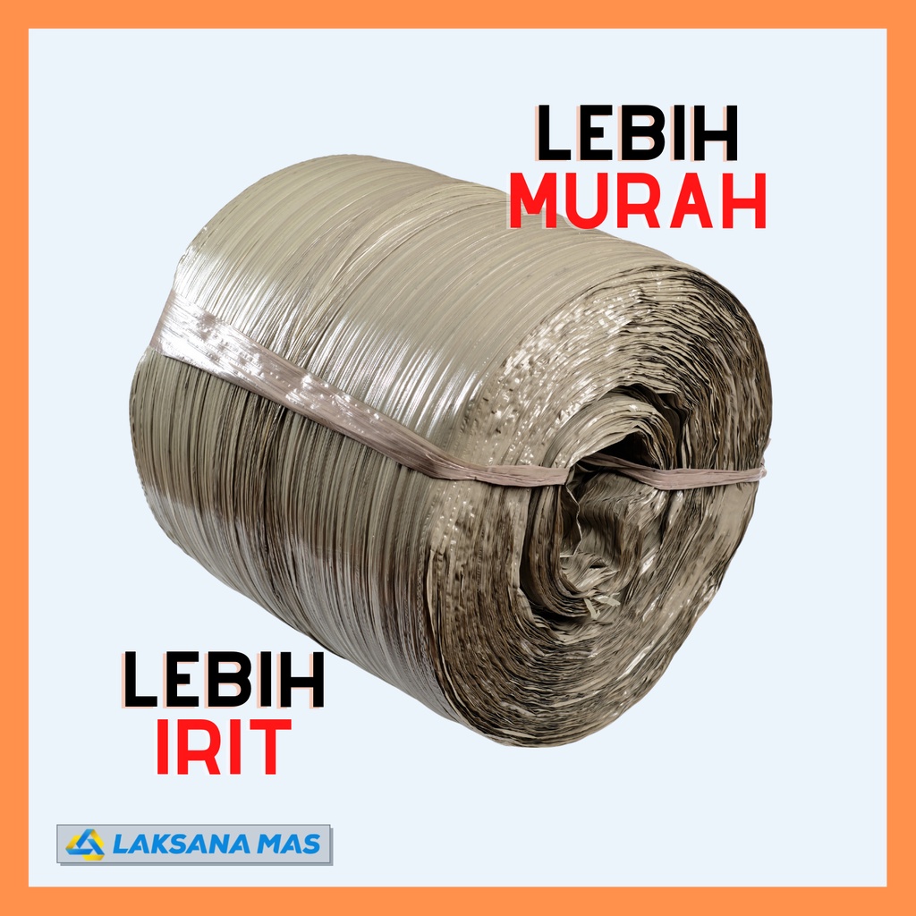 

HJK Tali Plastik Laksanamas Abu/Natural Asli 5KG Tali Rafia Panjang 2421 Meter, Lebar 40mm,Heavy