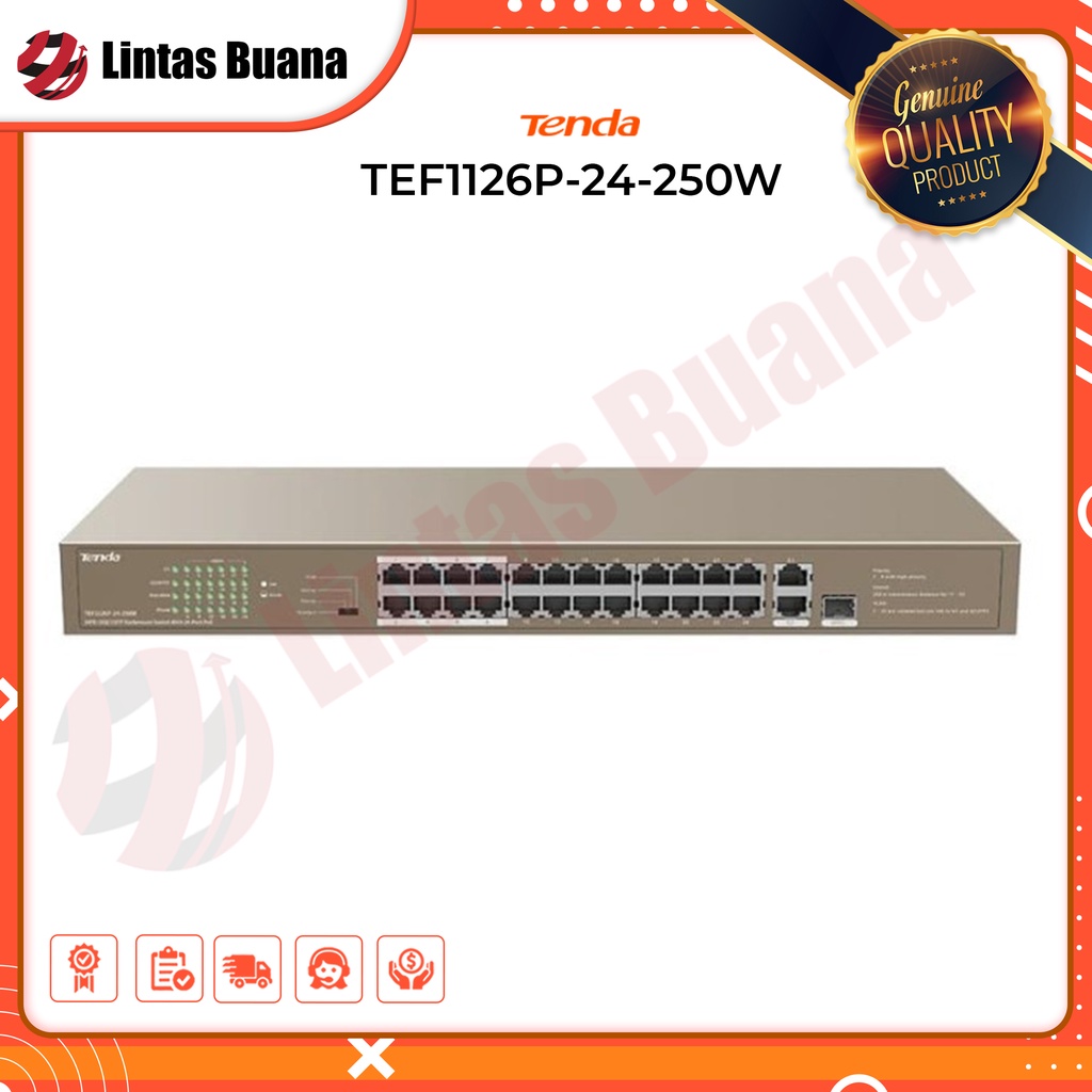 Tenda Switch PoE TEF1126P-24-250W 1 Port Gigabit 1 SFP Slot Network