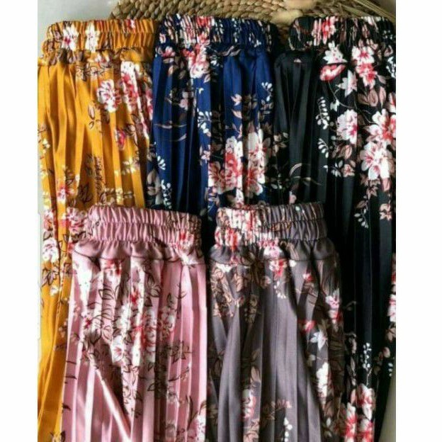 Rok Plisket Premium Motif Bunga | Rok Plisket Premium | Flare Skirt