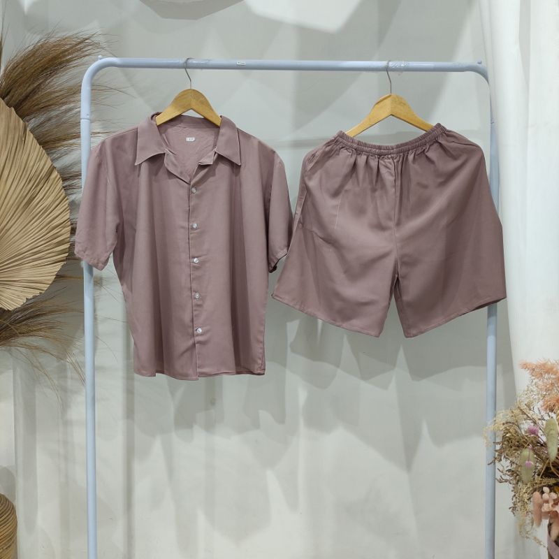 PIYAMA KANCING PENDEK | PIYAMA RAYON | BAJU TIDUR RAYON-KCB DUSTY UNGU