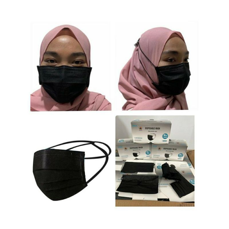 Masker Hijab Muslimah 3ply Korea Headlop Disposable BOX isi 50pcs SNI kemenkes