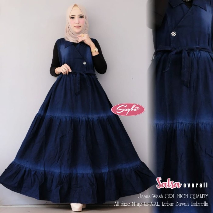 TERBARU       SALSA OVERALL JEANS DRESS TERUSAN WANITA BAWAH MAYUNG LEBAR