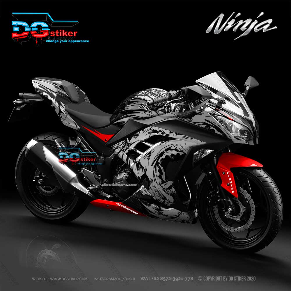 Jual Modifikasi Decal Stiker Ninja 250 FI Hitam Wolf Serigala DG Stiker