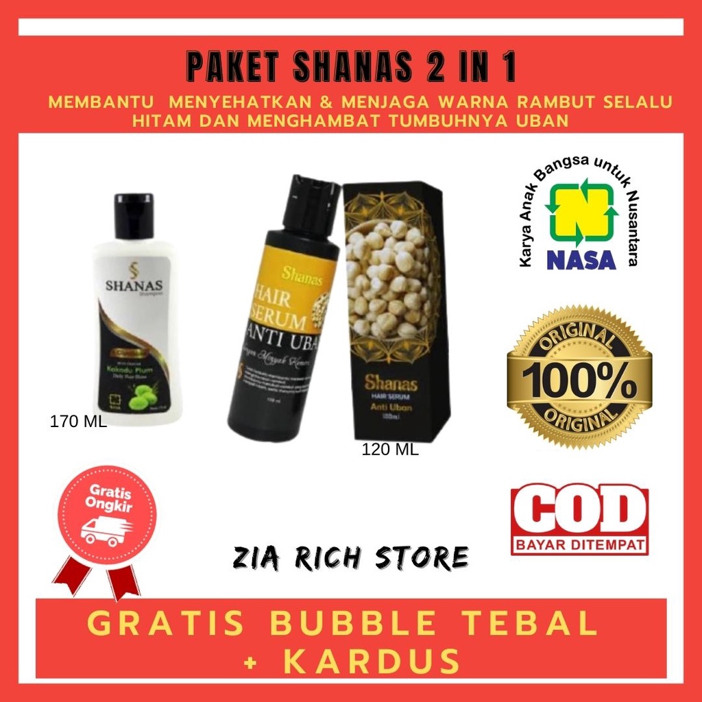 PAKET ANTI UBAN SHANAS NASA SHANAS SHAMPO + SHANAS SERUM ANTI UBAN PERAWATAN RAMBUT RONTOK Menutrisi