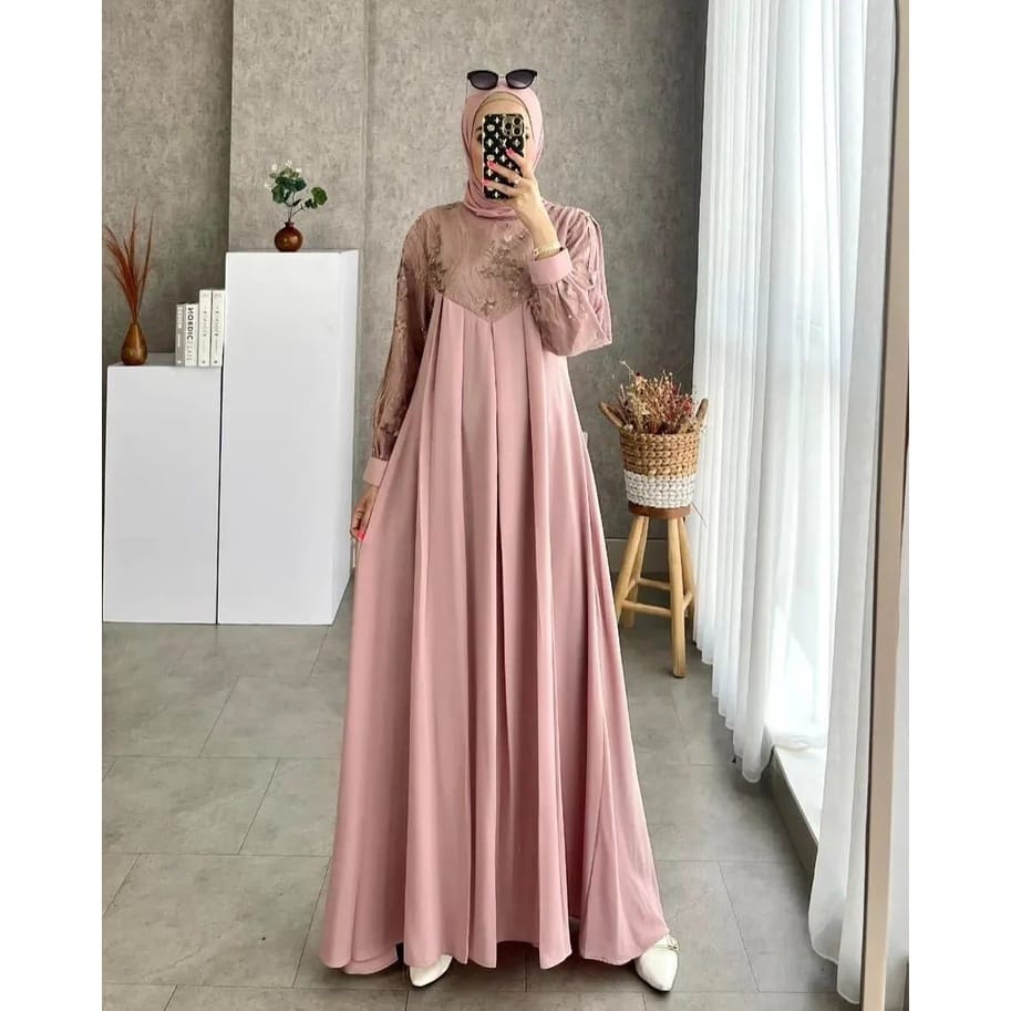 Gamis Kondangan Brukat Busana Muslim Wanita Terbaru Gamis Malaysia Mewah Elegan Baju Wanita Jumbo Gaun Pesta Muslimah Lily Dress