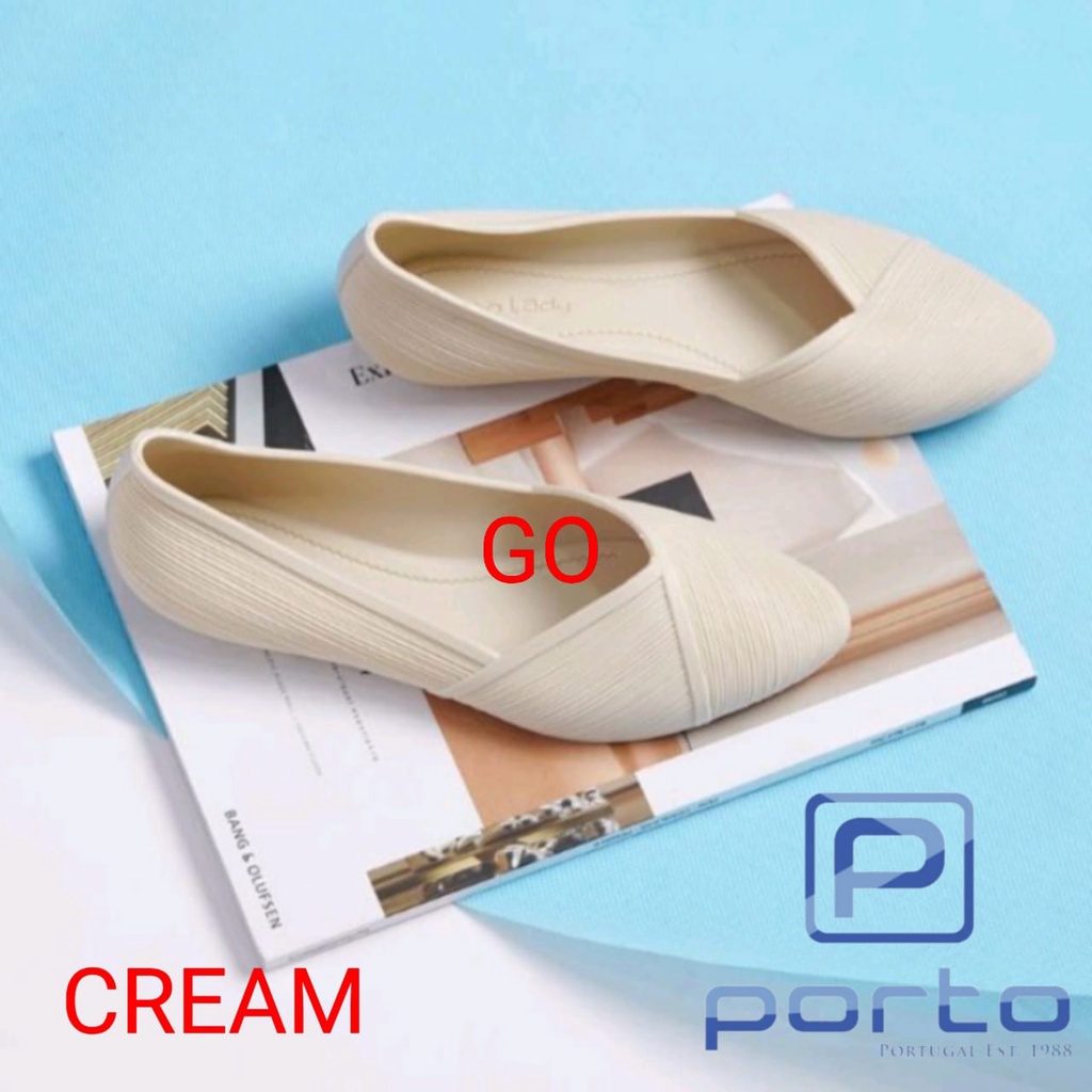 gof PORTO LADY XEM Sepatu Flat Shoes Wanita Terbaru Anti Slip Model Korea Nyaman dan Tahan Sepatu Jelly Wanita