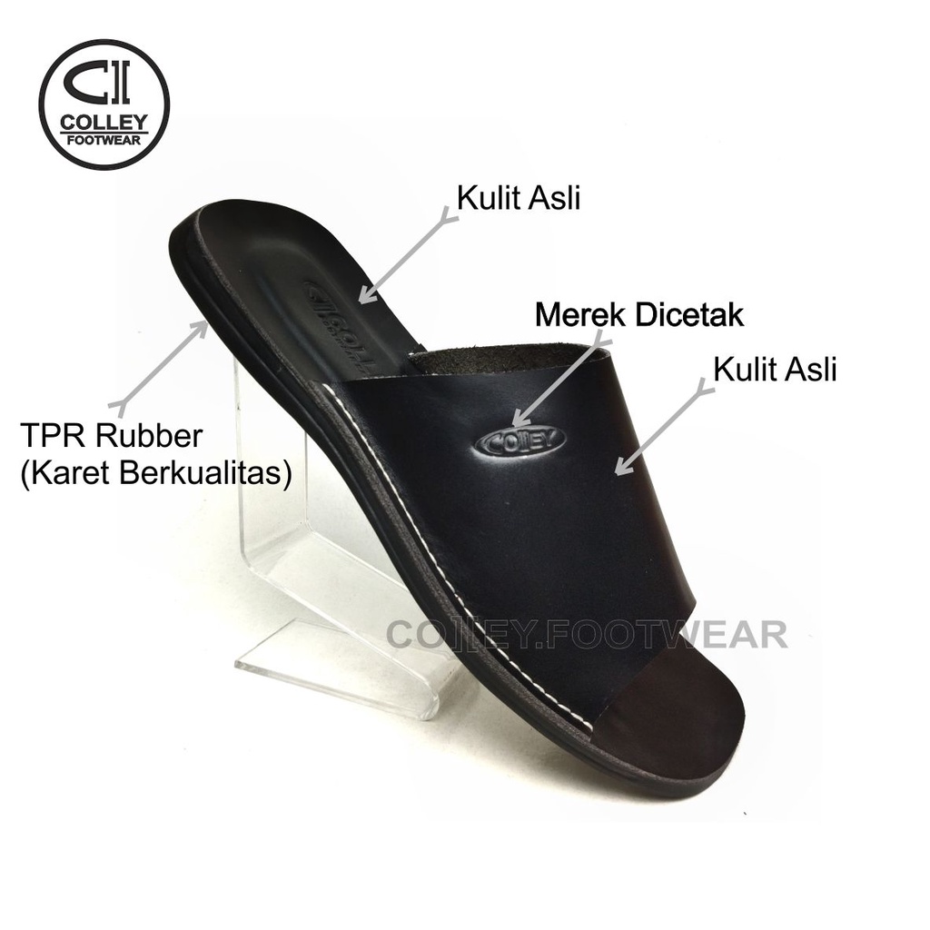 COD - SANDAL HITAM FULL KULIT ASLI 100% / SANDAL KASUAL PRIA COLLEY / HITAM CLY-SB1-038