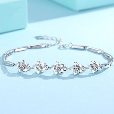 Gelang Bahan Stainless Steel S295 Sterling Silver Bentuk Kincir Angin Bintang Laut Gaya Korea