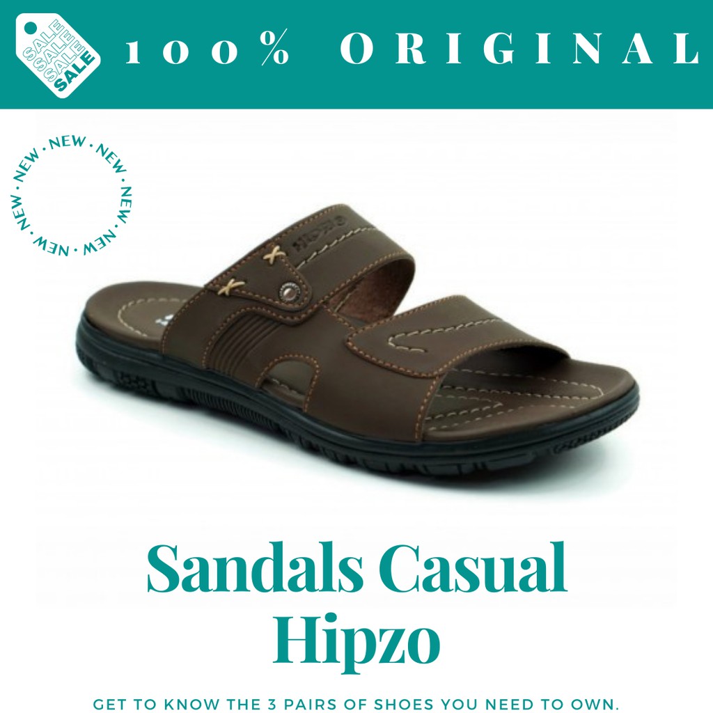 Sandal Sendal Pria Cowok Slop Casual Kulit Murah Dewasa Terbaru 2020 2021 Kekinian Orang Tua