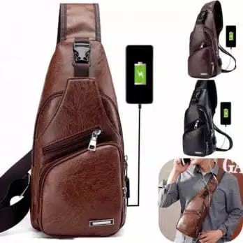 Tas Kulit Selempang USB Pria Sintetis