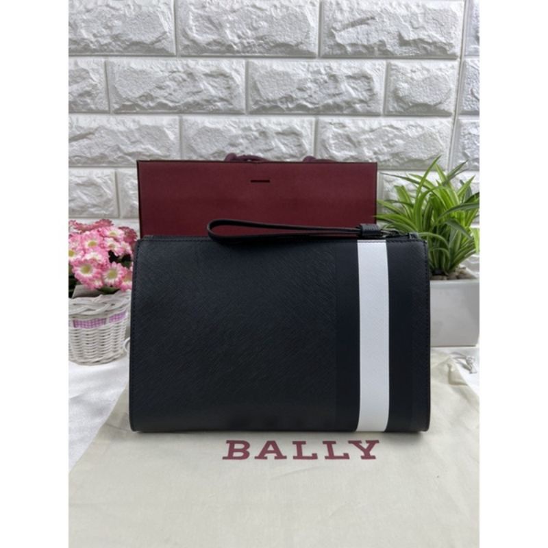 Bally coated canvas clutch bag black authentic