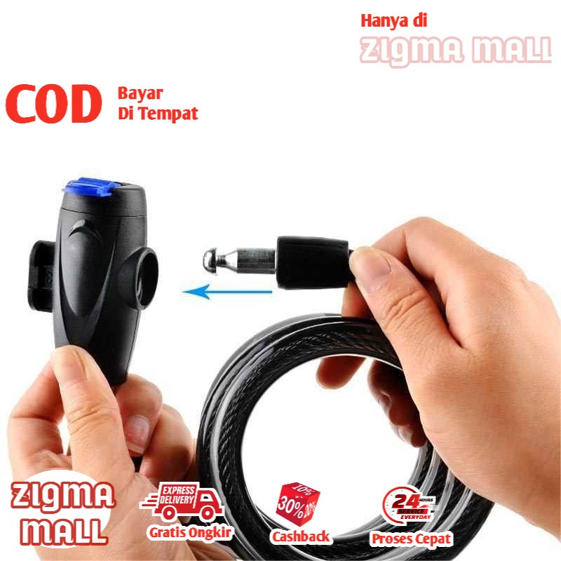 COD Gembok Sepeda Anti Maling Lock Murah Tali Kunci Hitam Kuat Anti Maling Sepedah MTB Gunung